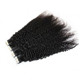 Natural black Jerry curly tape in virgin remy hair extensions 100grams-Tape05