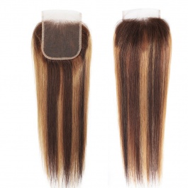 Balayage highlight straight 4x4Closure piano color p4/27  Lace Closure virgin remy hair-CST427