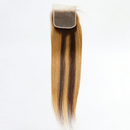Balayage highlight straight 4x4Closure piano color p4/27  Lace Closure virgin remy hair-CST427