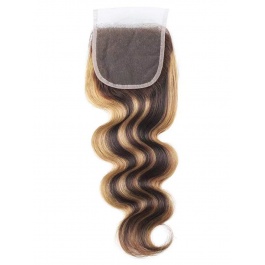 Balayage highlight Body Wave 4x4Closure piano color p4/27  Lace Closure virgin remy hair-CBW427