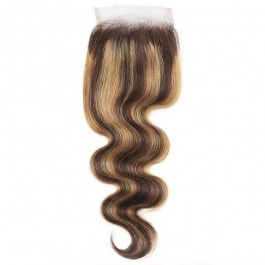 Balayage highlight Body Wave 4x4Closure piano color p4/27  Lace Closure virgin remy hair-CBW427