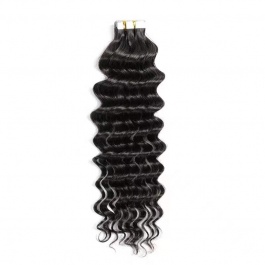 Natural black Deep Wave virgin remy hair tape in extensions 40pieces-Tape05