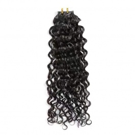 Natural black Italian Curly virgin remy hair tape in extensions 40pieces-Tape04