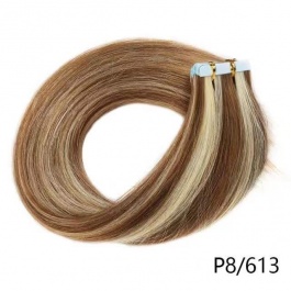 Tape in Balayage Extensions Virgin Remy Hair Brown with Blonde highlight 8/613-TAPE8613
