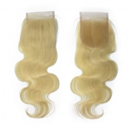 Elesis Virgin Brazilian Hair Honey Blonde 613 Bleached Knots Pre Plucked Lace Body Wave Closure 4