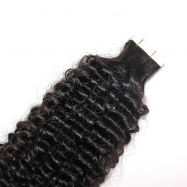 Natural black Jerry Curly virgin remy hair tape in extensions 50grams-Tape09