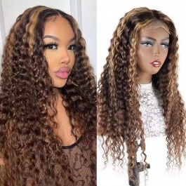 Elesis Ombre Lace Wig Curly Human Hair Wigs Highlight  #4/27 Deep Wave Wigs For Women Remy Human hair-P427DW