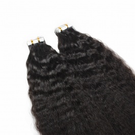 Natural black Kinky Straight virgin remy hair tape in extensions 40pieces-Tape06