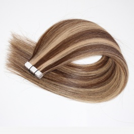 Tape in Balayage Extensions Virgin Remy Hair Brown with Blonde highlight #4/27-TAPE427