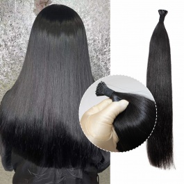 Elesis Virgin Hair double drawn virgin hair I-tip straight Natural black hairextensions 100grams-Dtip1