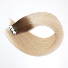 Virgin Remy Hair Tape in Extensions white blonde with darkroot brown Toner #T49