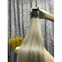 Virgin Remy Hair Tape in Extensions Ash blonde Darkroot Toner #70/3R