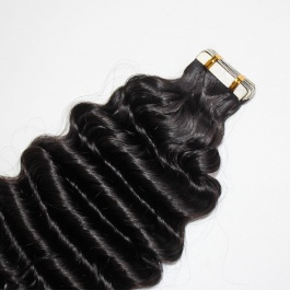 Natural black Deep Wave virgin remy hair tape in extensions 50grams-Tape03