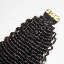 Natural black kinky Curly virgin remy hair tape in extensions 50grams-Tape11