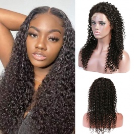 Elesis Virgin Hair deep curly Brazilian virgin human hair Frontal lace wig 150% density