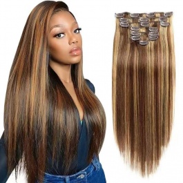 elesis virgin hair 7pcs set 120grams virgin remy clip in hair extensions highlight color #4/27
