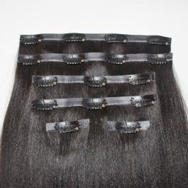 Elesis Virgin hair Yaki Straight 120grams Seamless PU clip in Hairextensions Virgin Remy Human Hair-Clip8