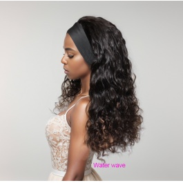 Elesis Virgin Hair Long Human Hair Headband Scarf wigs Glueless No plucking Wigs 200% Density Nautral Black -HB300