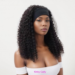 Elesis Virgin Hair Long Human Hair Headband Scarf wigs Glueless No plucking Wigs 200% Density Nautral Black -HB300