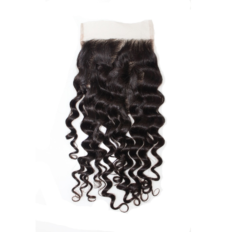 Swiss Lace/Transparent LACE/HD lace Deep Wave Closure 4x4 Free Part with Baby Hair Brazilian Virgin Remy Human Hair Lace