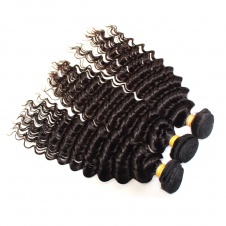Steam processed deep wave hair extensions Brazilian hair weave 3bundles with lace closure
