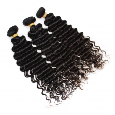100% Cuticle Aligned Raw Virgin hair Peruvian Human hair tight curl deep curly 3 bundle with 4x4 lace closure