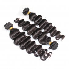 Fab hair Loose Deep Human hair natural color Brazilian Hair Weaving 3bundles with free part closure