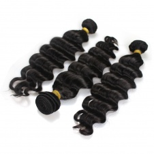 Fab hair Loose Deep Human hair natural color Brazilian Hair Weaving 3bundles with free part closure