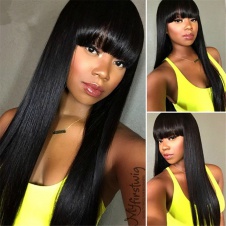 Silk Straight Long&Short Bob Style Full Lace Mono Human Hair Wigs 100% Brazilian Virgin Hair with baby color off black