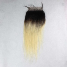 Elesis  Brazilian Darkroot Blonde T1B/613  Straight Human Hair 4x4 Lace Closure