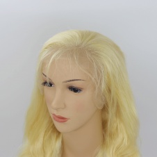 Pre-plucked natural hairline 150% Density Elesis Virgin Hair honey blonde 613 full lace wig body wave texture 