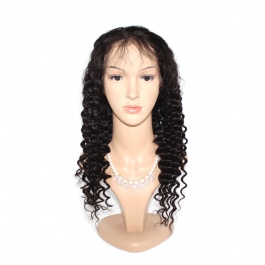 Brazilian Deep Wave Full Lace Wigs 150% Density Virgin Human Hair Pre Plucked Deep Curly Wigs with Baby Hair