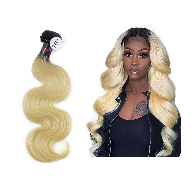 Elesis Virgin Hair darkroot blonde Virgin Hair 1B/613 body wave hair extensions 1pcs 10"~24"