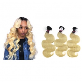 Elesis Virgin Hair darkroot blonde Virgin Hair 1B/613 body wave hair extensions 3pcs 