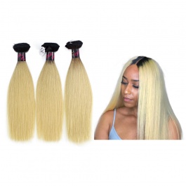 Elesis virgin hair darktoot blonde virgin hair 1b/613 straight hair extensions 3pcs