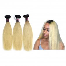 Elesis virgin hair darktoot blonde virgin hair 1b/613 straight hair extensions 3pcs