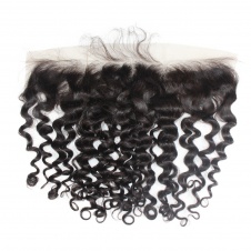 13X4 Water Wave Ear To Ear Brazilian Swiss Lace Frontal with Baby Hair  Transparent Lace/HD frontal Bleached Knots Human