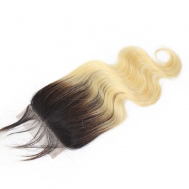 4" x 4" Closure Two Tone Ombre 1B/613 Color  Body wave Lace Top Closure Human Brazilian Hair