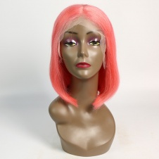 100% Virgin Remy human hair Neon Orange Short hair Bob style lace frontal wig