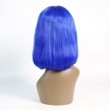 Short Bob Wigs for Women Blue Costume Cosplay 13x4 lace frontal Wigs with Bangs 150% Density 12 Inch