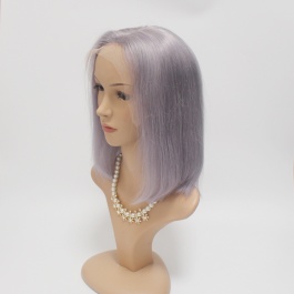 Pre-plucked Bob Lace Front Wigs Grey color 150% Density Short Cut Straight Brazilian Virgin Human Hair With Baby Hair Fu