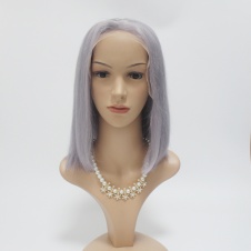 Pre-plucked Bob Lace Front Wigs Grey color 150% Density Short Cut Straight Brazilian Virgin Human Hair With Baby Hair Fu