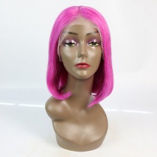  Hot Rose Red Short Bob Wigs for Women Cosplay Wave Wig with Bangs lace frontal straight human hair wig