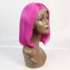  Hot Rose Red Short Bob Wigs for Women Cosplay Wave Wig with Bangs lace frontal straight human hair wig