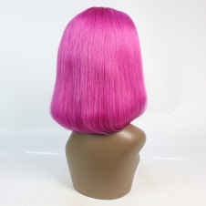  Hot Rose Red Short Bob Wigs for Women Cosplay Wave Wig with Bangs lace frontal straight human hair wig