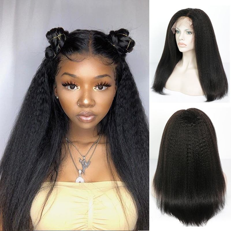 Elesis Hair Kinky Straight Full Lace Wig 130% Density  Brazilian Remy Human Hair Wig