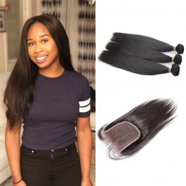 silky soft tanglefree noshedding Peruvian straight hair thick hair 3bundles with 4x4closure-Pstr3