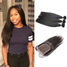 silky soft tanglefree noshedding Peruvian straight hair thick hair 3bundles with 4x4closure-Pstr3