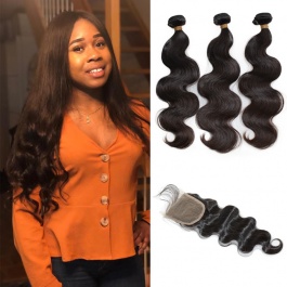 Raw unprocessed virgin human hair Peruvian body wave weaves 3bundles with free part closure