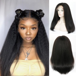 Elesis Hair Kinky Straight Full Lace Wig 130% Density  Brazilian Remy Human Hair Wig